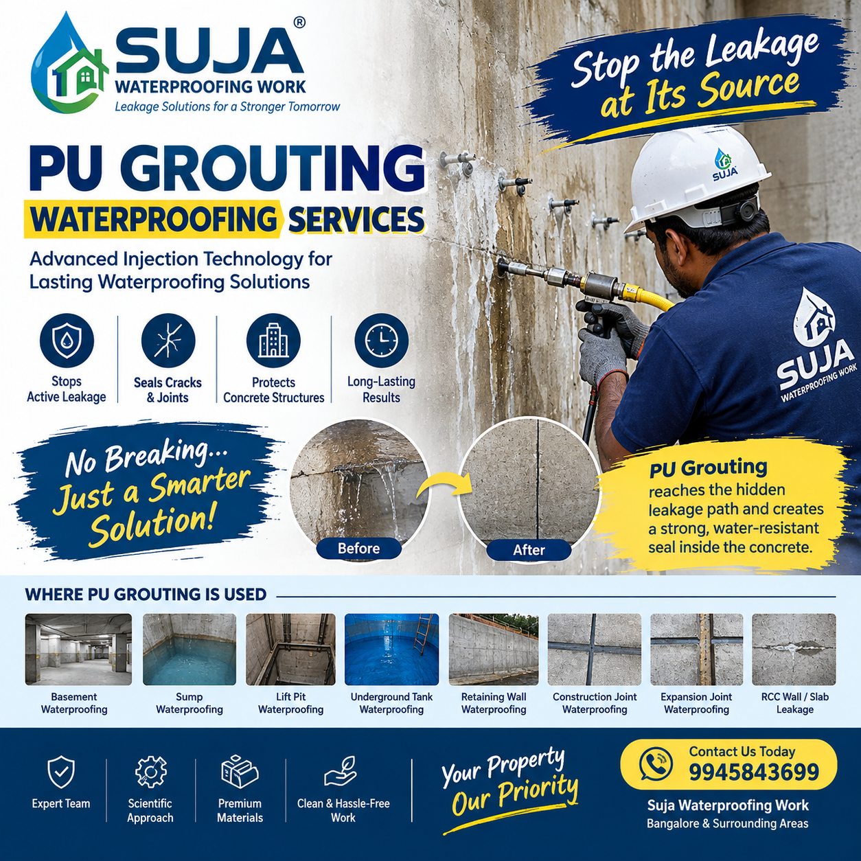 SUJA WATERPROOFING SOLUTIONS - Latest update - PU Grouting Waterproofing Services CONTACT:9945843699