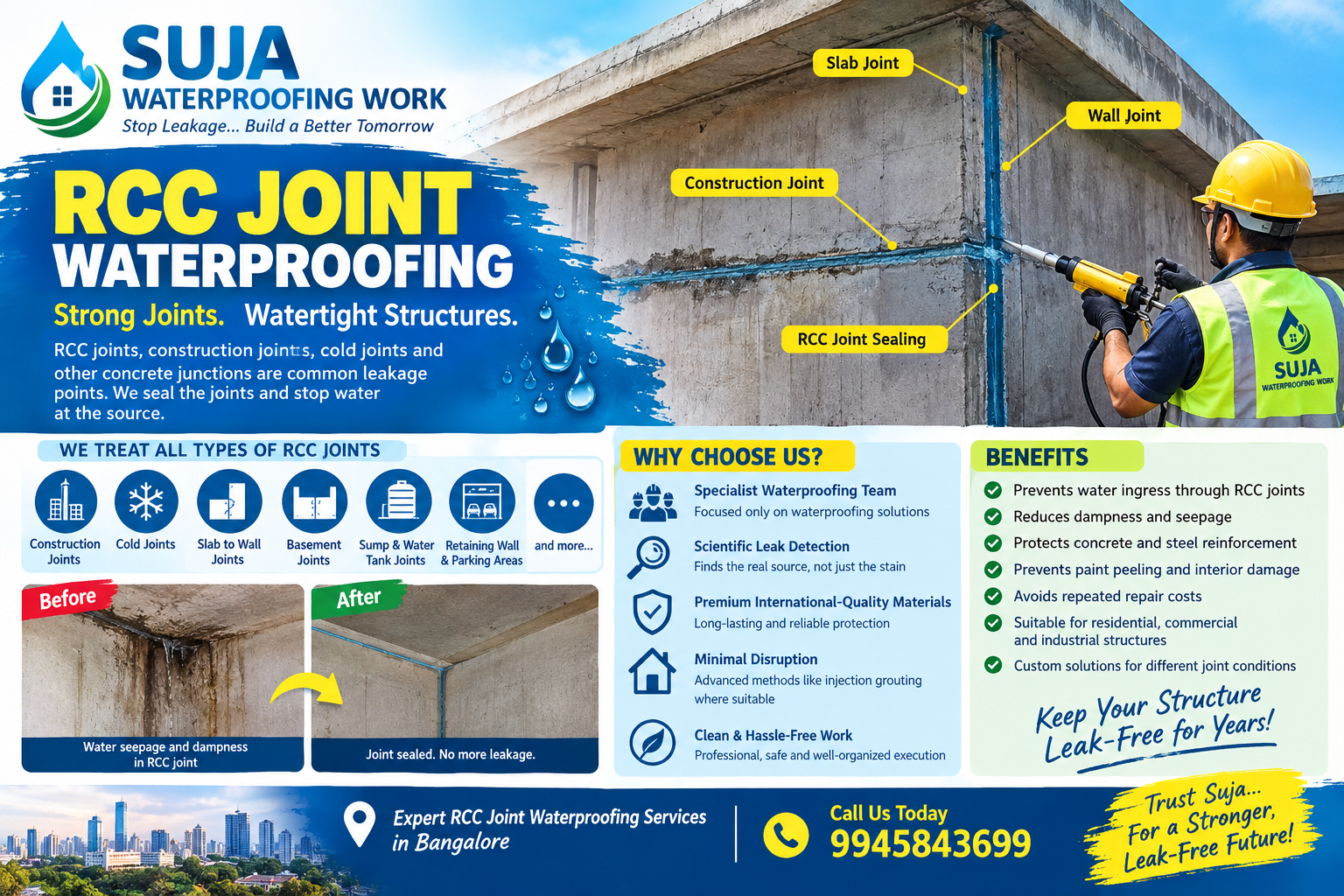 SUJA WATERPROOFING SOLUTIONS - Latest update - RCC Joint Waterproofing CONTACT:9945843699