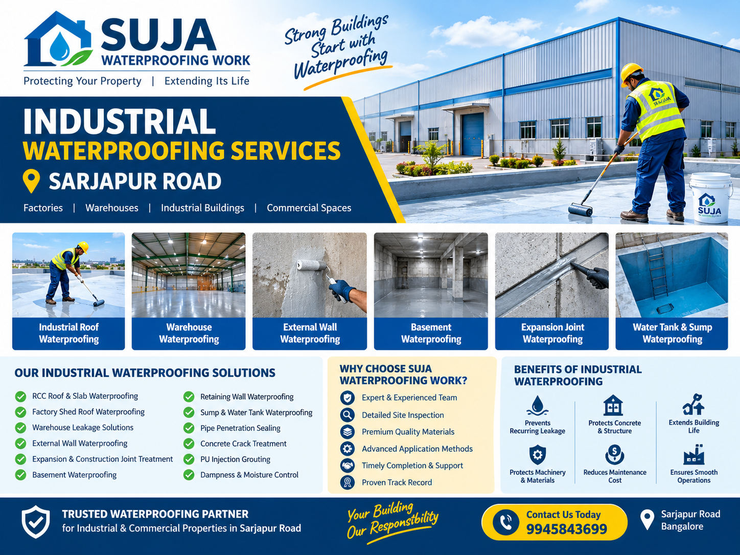 SUJA WATERPROOFING SOLUTIONS - Latest update - Industrial Waterproofing Services in Sarjapur Road CONTACT:9945843699