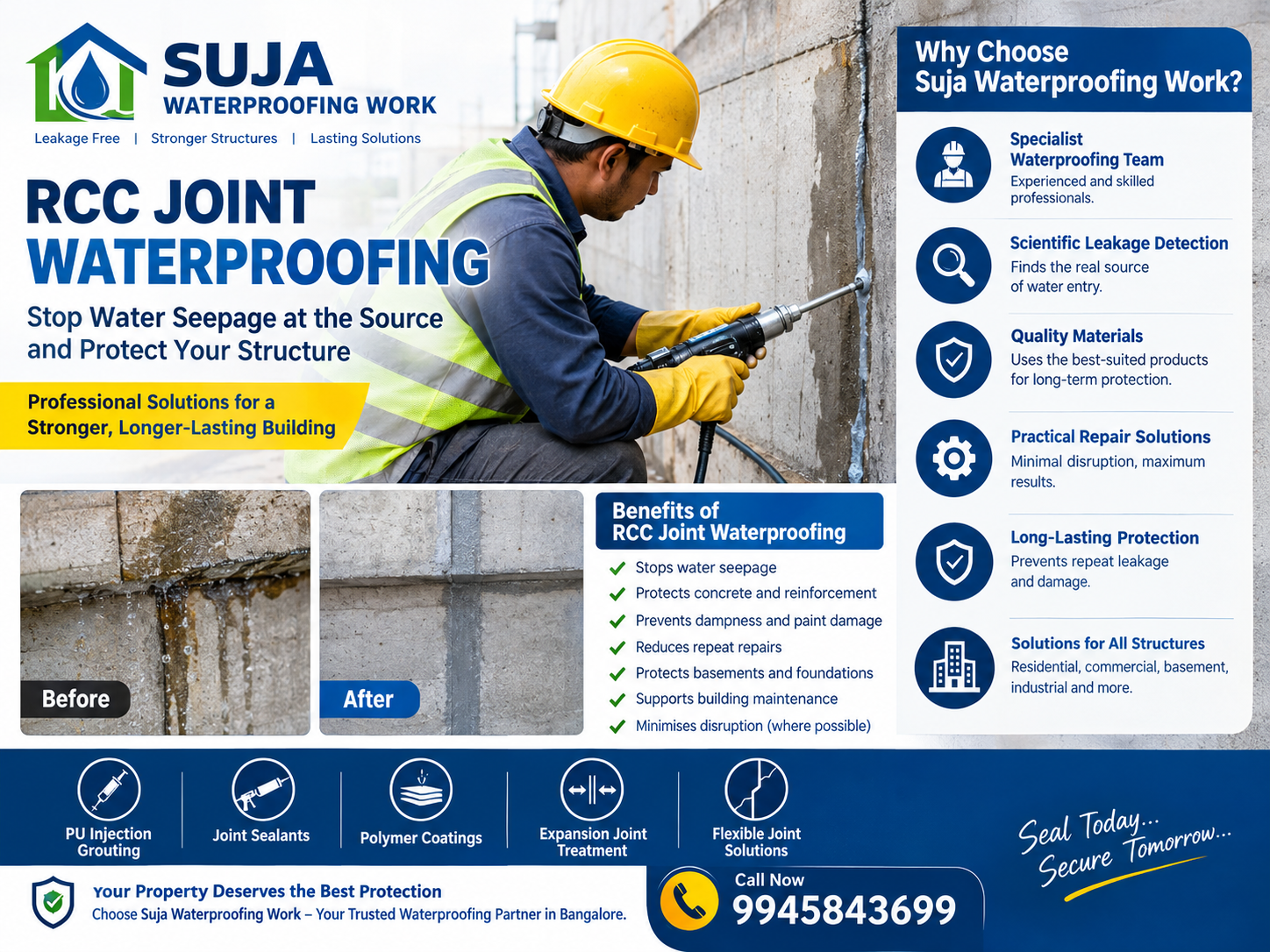SUJA WATERPROOFING SOLUTIONS - Latest update - RCC Joint Waterproofing Services – Suja Waterproofing Work  CONTACT:9945843699