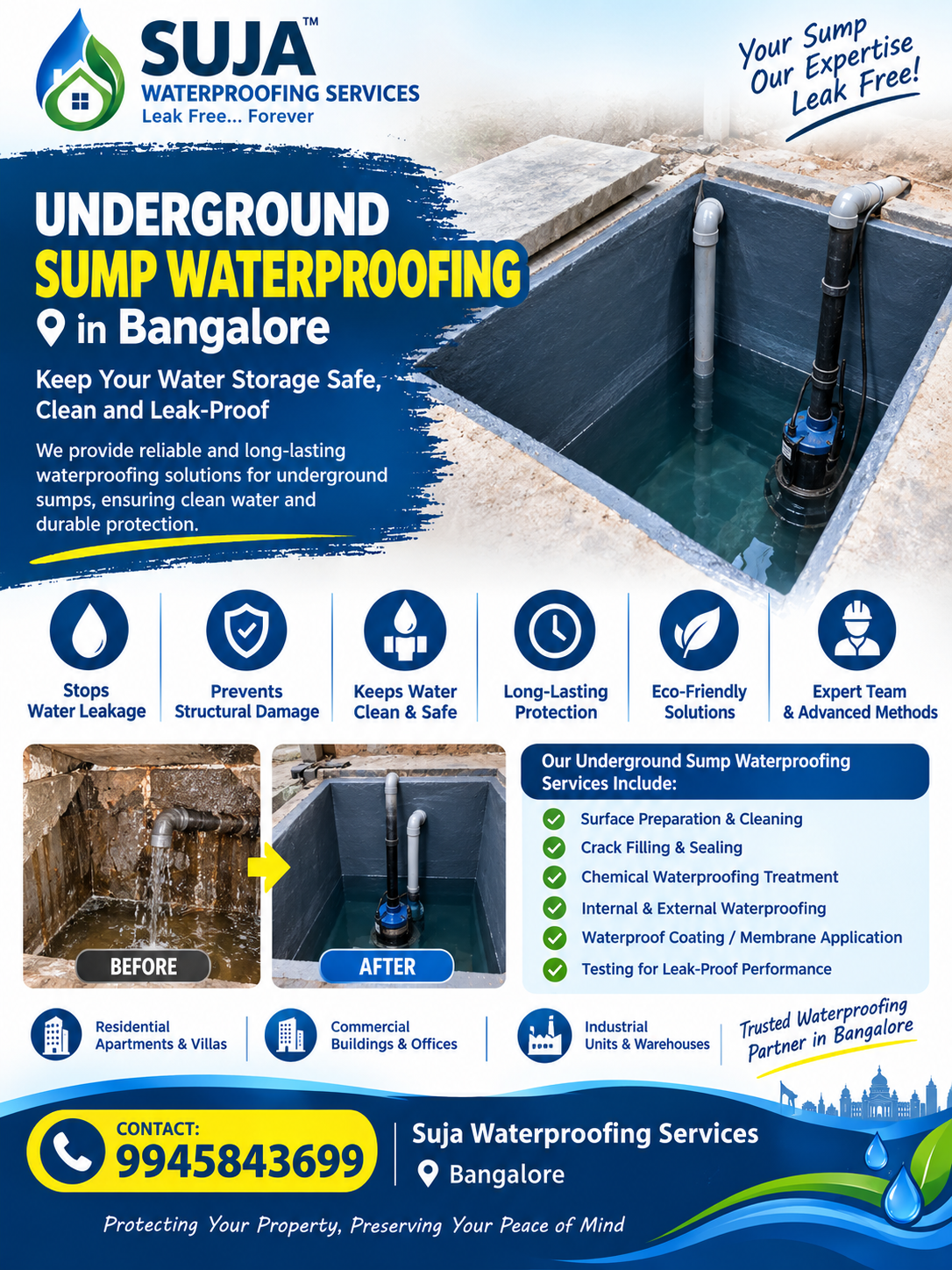 SUJA WATERPROOFING SOLUTIONS - Latest update - Underground Sump Waterproofing in Bangalore | Suja Waterproofing Services