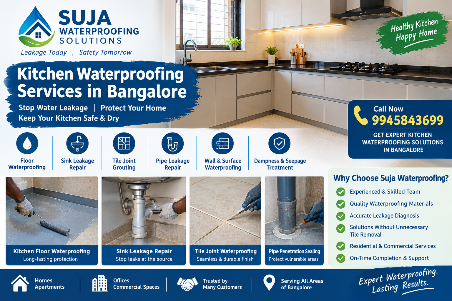 SUJA WATERPROOFING SOLUTIONS - Latest update - Kitchen Waterproofing Services in Bangalore CONTACT:9945843699