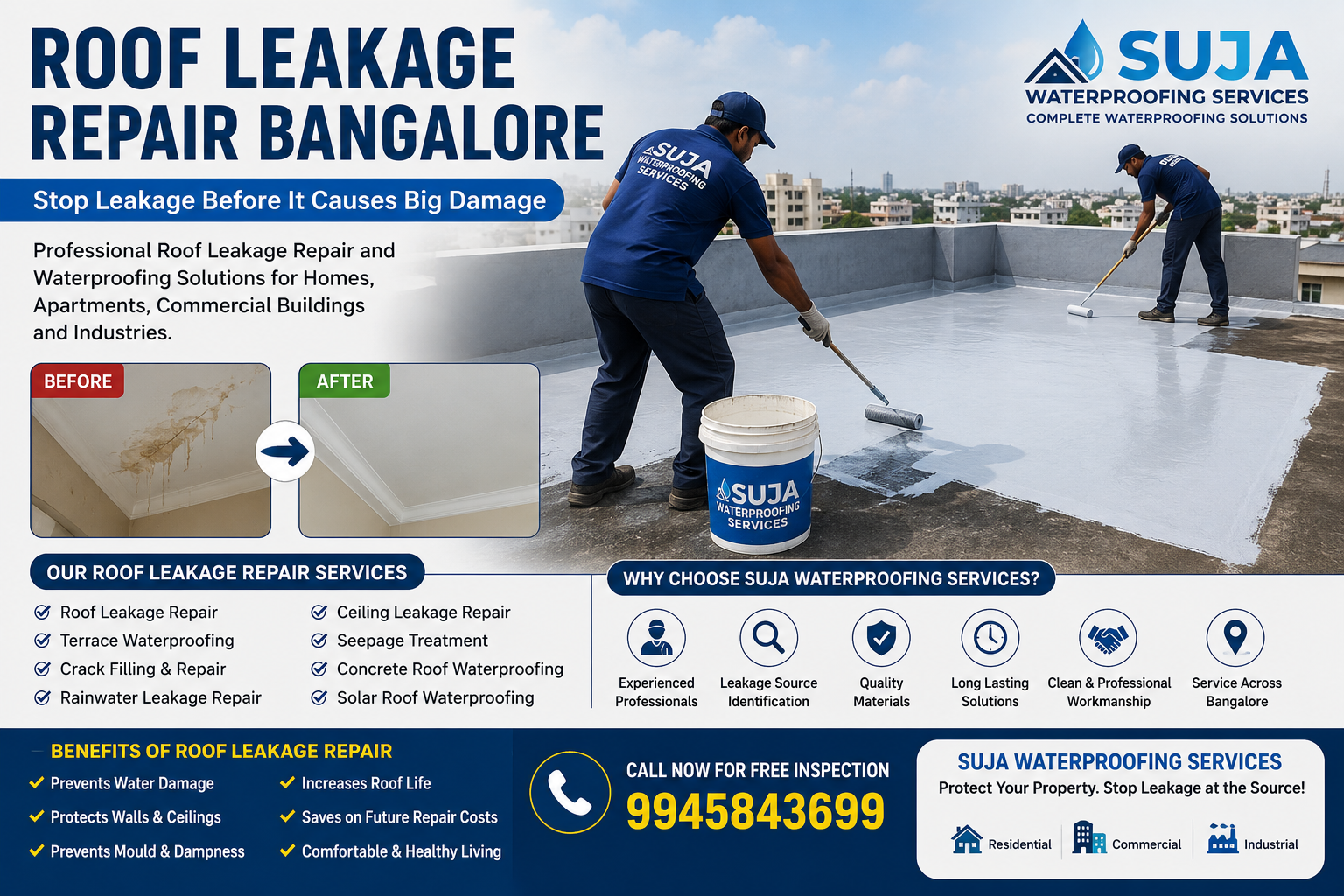 SUJA WATERPROOFING SOLUTIONS - Latest update - Roof Leakage Repair Bangalore – Suja Waterproofing Services CONTACT:9945843699