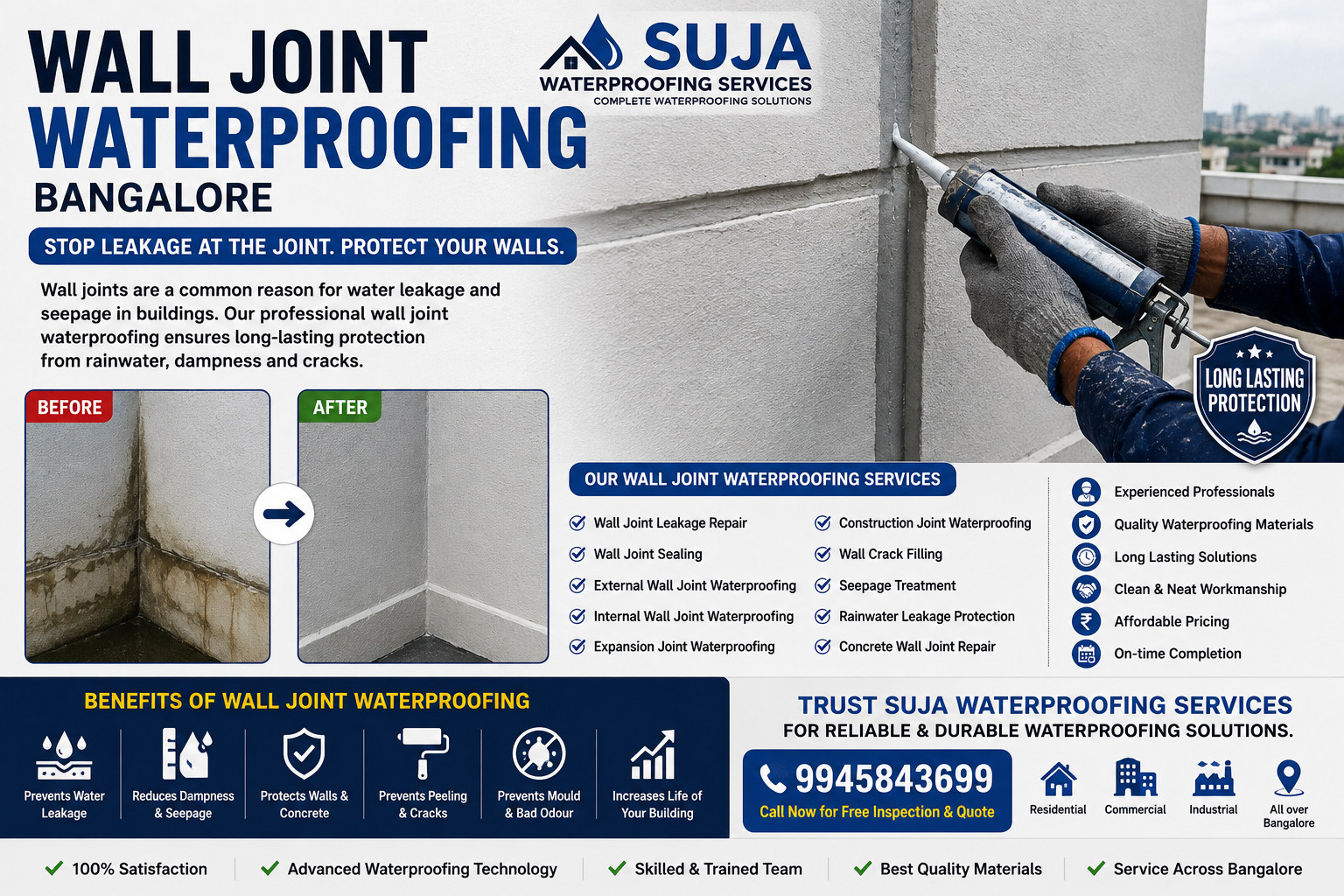 SUJA WATERPROOFING SOLUTIONS - Latest update - Wall Joint Waterproofing Bangalore – Suja Waterproofing Services CONTACT:9945843699