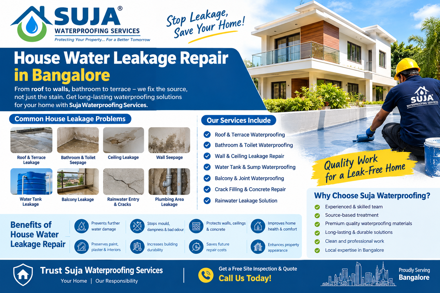SUJA WATERPROOFING SOLUTIONS - Latest update - House Water Leakage Repair Bangalore CONTACT:9945843699