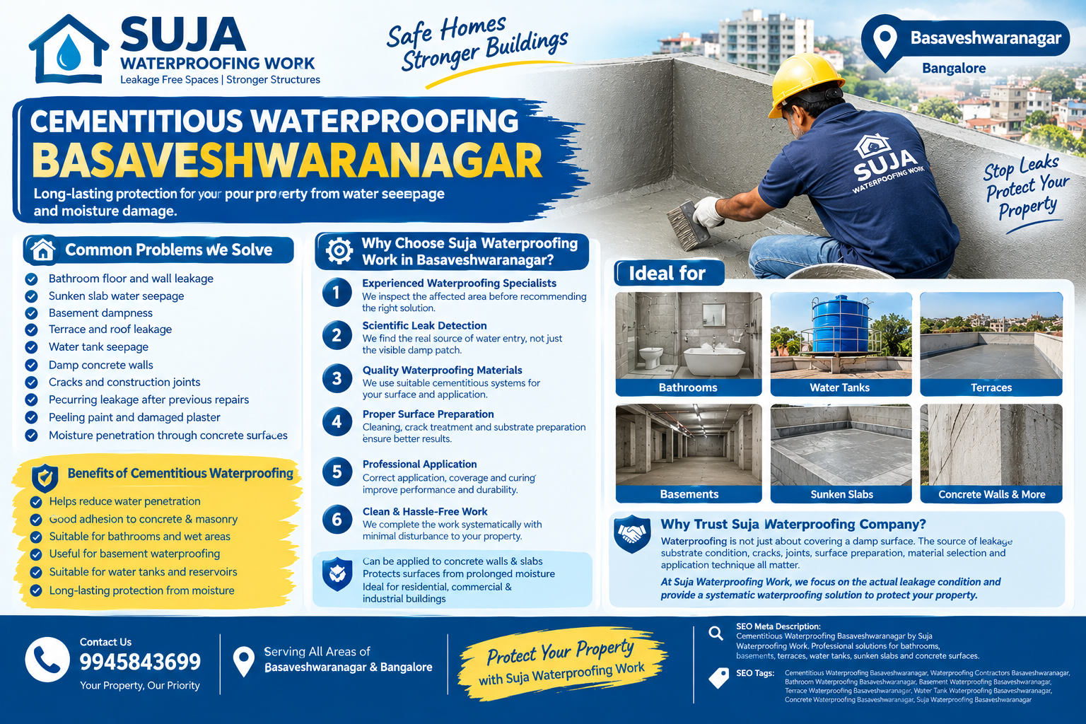 SUJA WATERPROOFING SOLUTIONS - Latest update - Cementitious Waterproofing Basaveshwaranagar CONTACT:9945843699