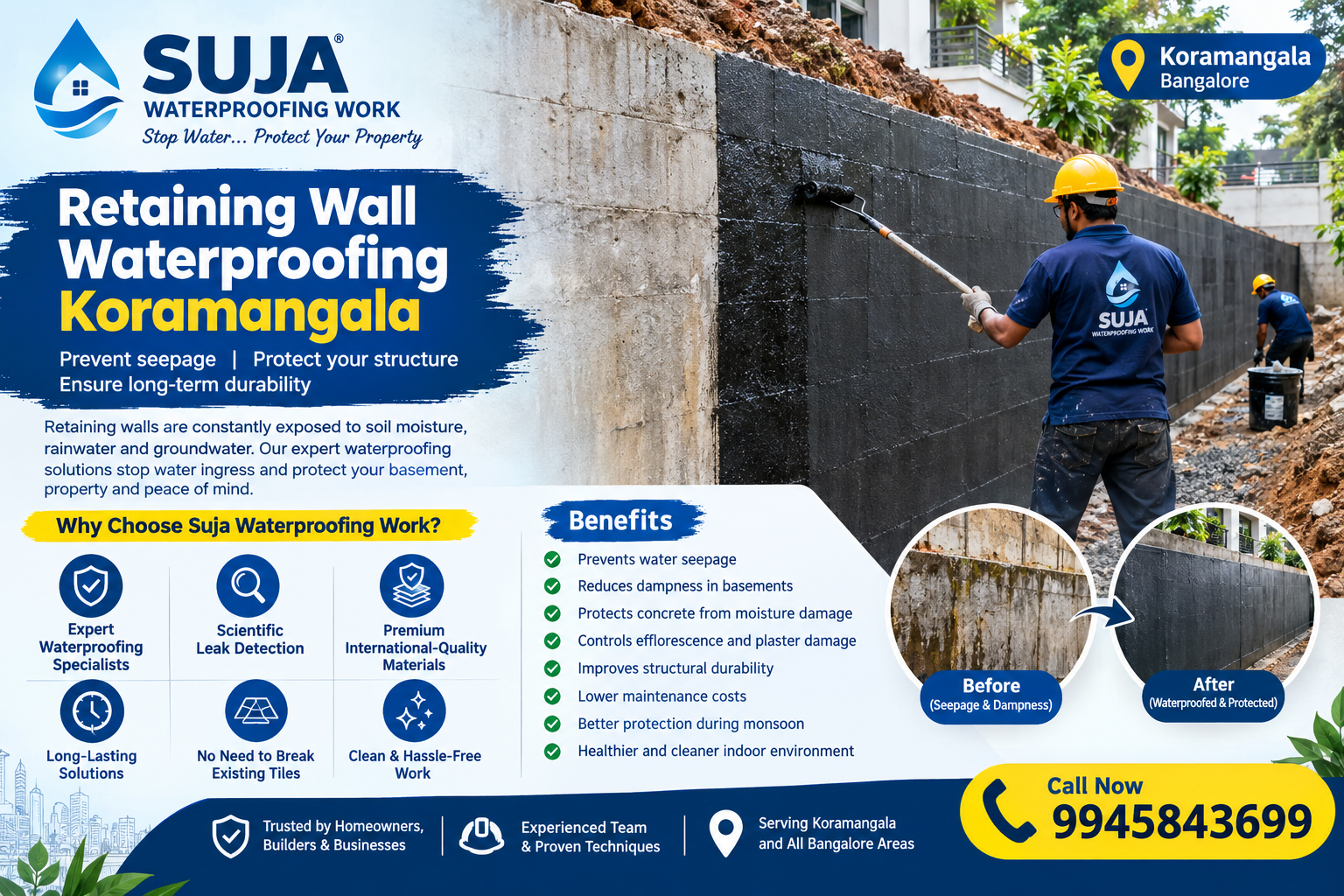 SUJA WATERPROOFING SOLUTIONS - Latest update - Retaining Wall Waterproofing Koramangala CONTACT:9945843699