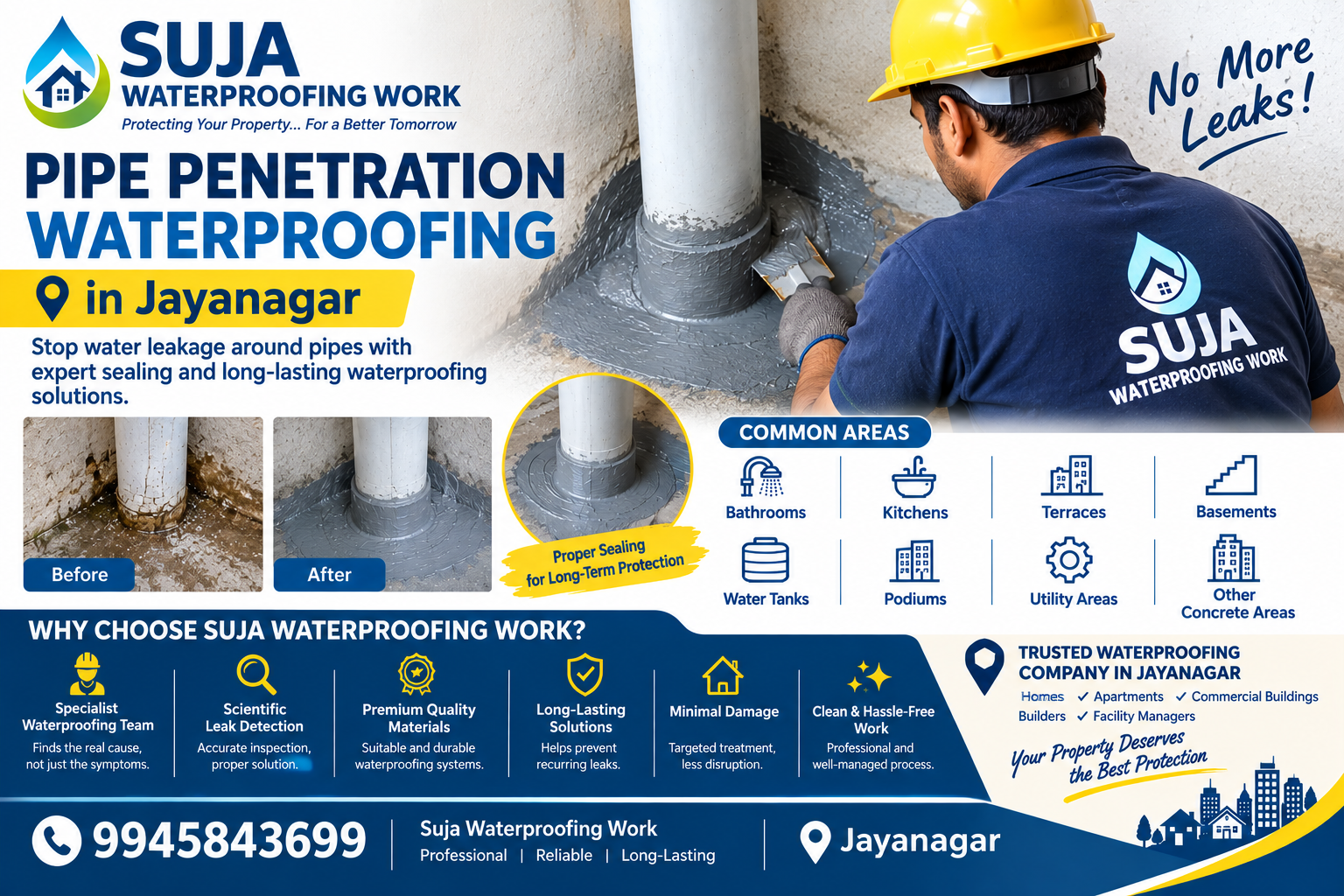 SUJA WATERPROOFING SOLUTIONS - Latest update - Pipe Penetration Waterproofing in Jayanagar CONTACT:9945843699