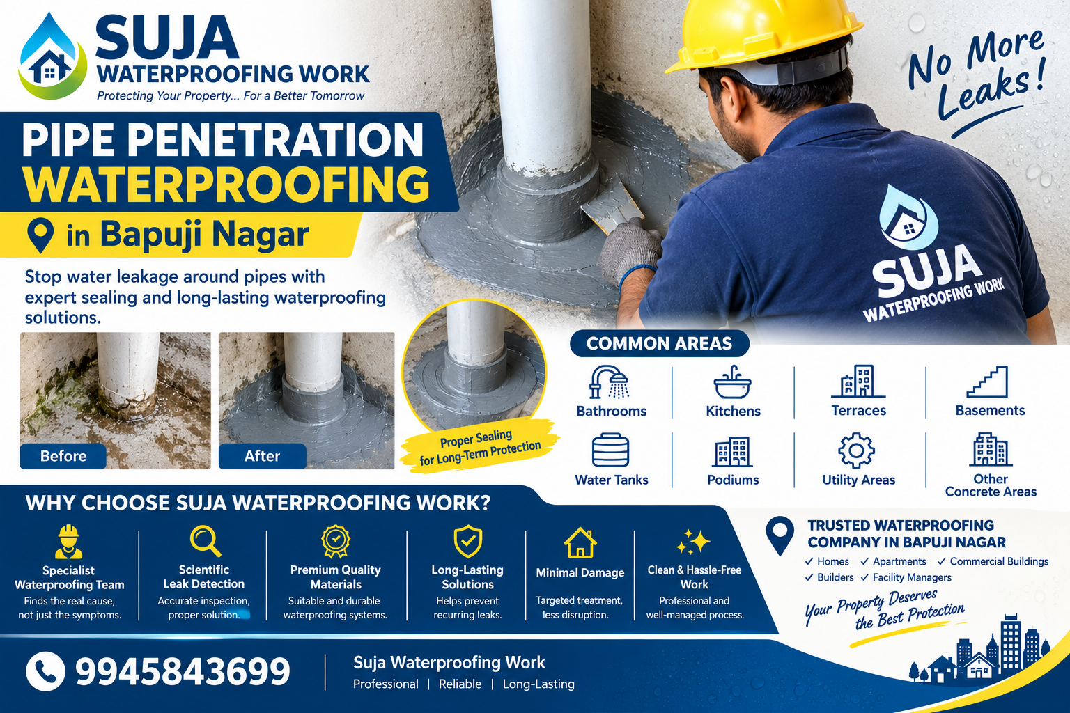 SUJA WATERPROOFING SOLUTIONS - Latest update - Pipe Penetration Waterproofing in Bapuji Nagar CONTACT:9945843699